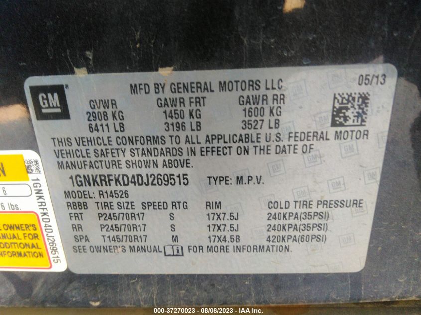 2013 CHEVROLET TRAVERSE LS - 1GNKRFKD4DJ269515