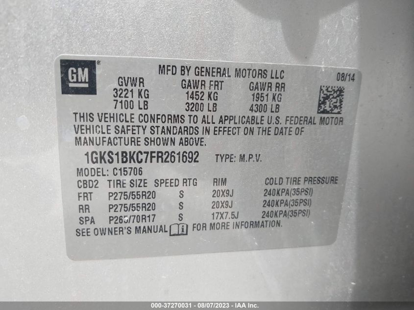 2015 GMC YUKON SLT - 1GKS1BKC7FR261692