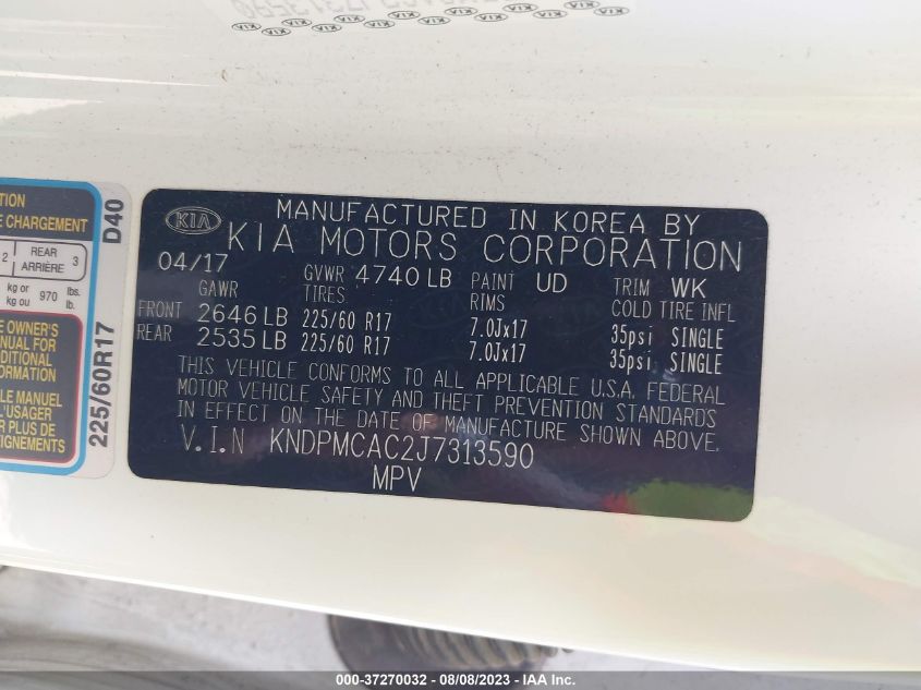 2018 KIA SPORTAGE LX - KNDPMCAC2J7313590