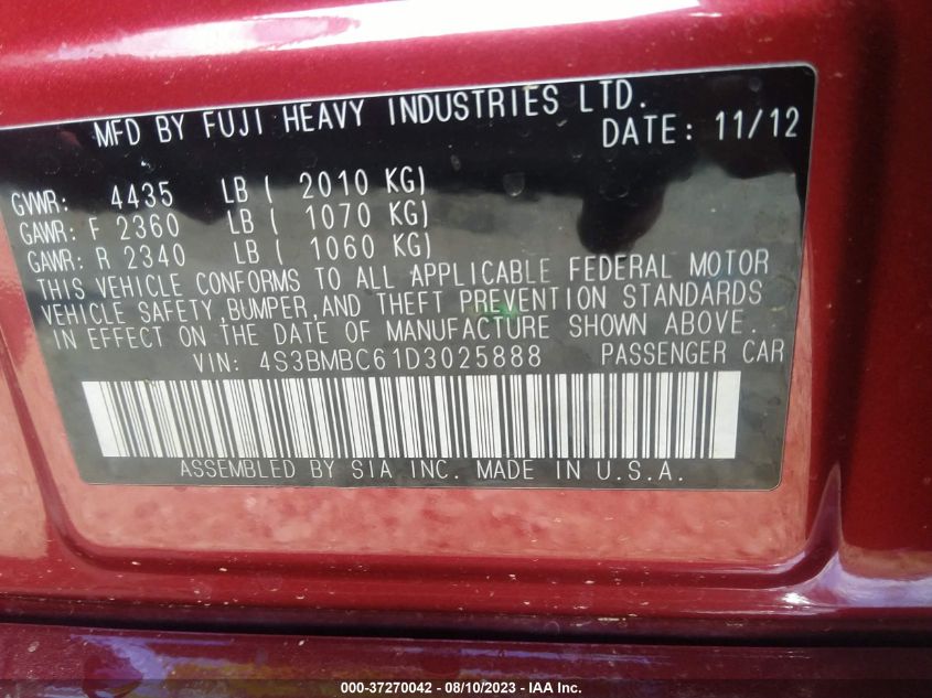 2013 SUBARU LEGACY 2.5I PREMIUM - 4S3BMBC61D3025888