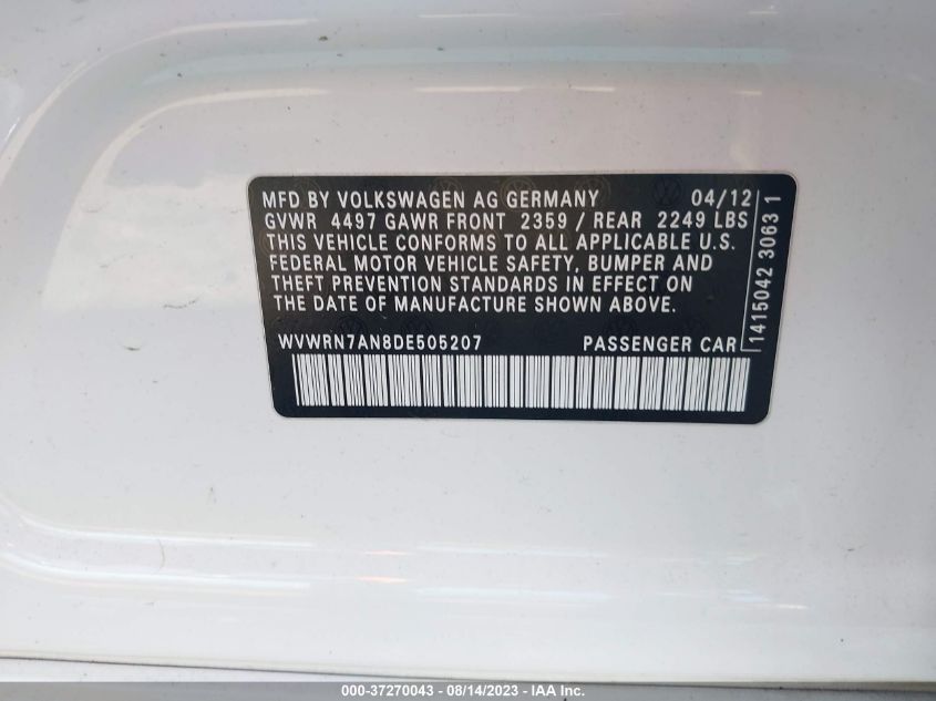 2013 VOLKSWAGEN CC LUXURY - WVWRN7AN8DE505207