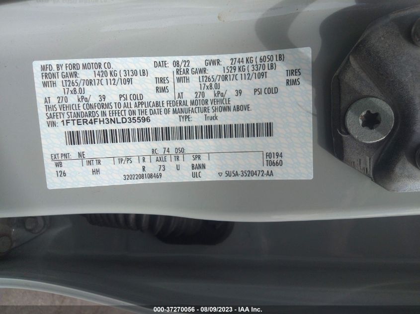 2022 FORD RANGER XL/XLT/LARIAT - 1FTER4FH3NLD35596
