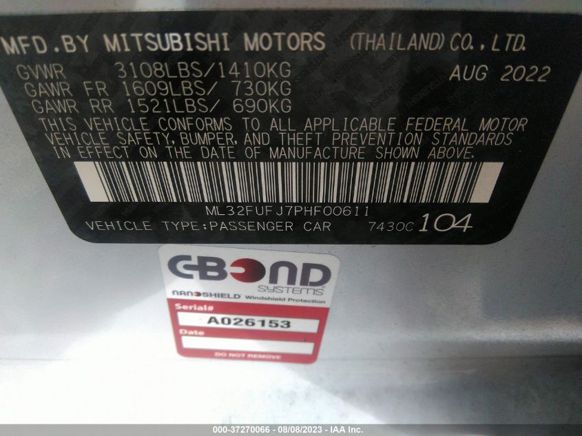 2023 MITSUBISHI MIRAGE G4 ES/LE/BLACK EDITION - ML32FUFJ7PHF00611