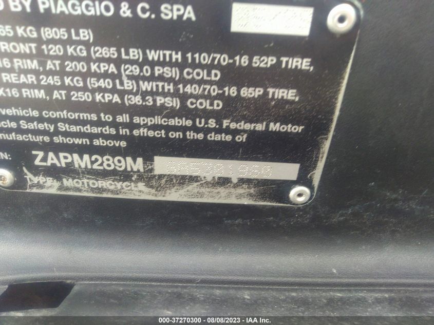 2010 PIAGGIO BV 250 ZAPM289M8A5301960