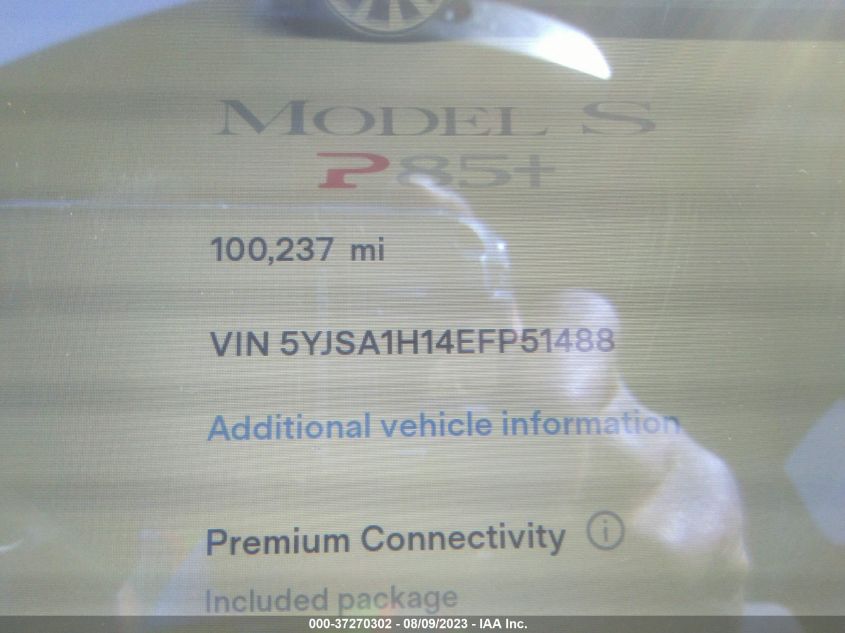 2014 TESLA MODEL S 60 KWH BATTERY/P85 - 5YJSA1H14EFP51488