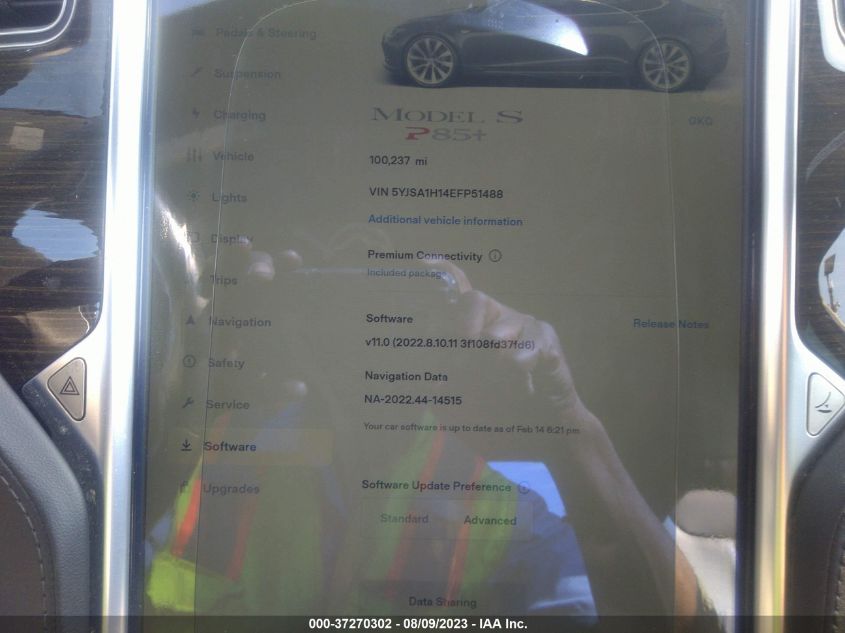 2014 TESLA MODEL S 60 KWH BATTERY/P85 - 5YJSA1H14EFP51488