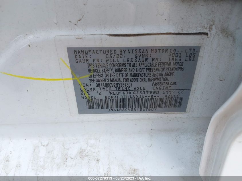 2022 NISSAN SENTRA SV - 3N1AB8CV2NY267807