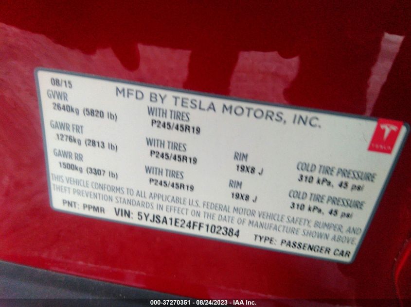 2015 TESLA MODEL S 85D/70D/90D/P90D - 5YJSA1E24FF102384