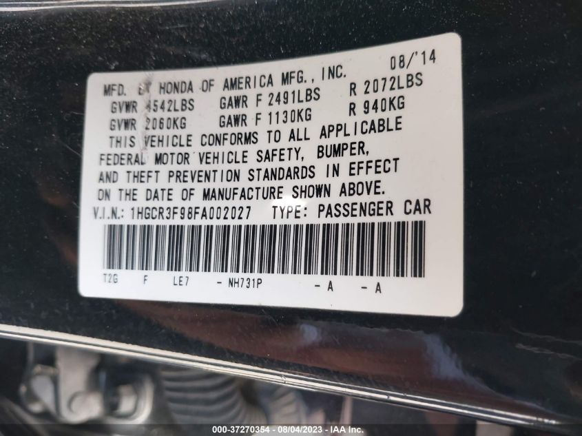 2015 HONDA ACCORD SEDAN TOURING - 1HGCR3F98FA002027