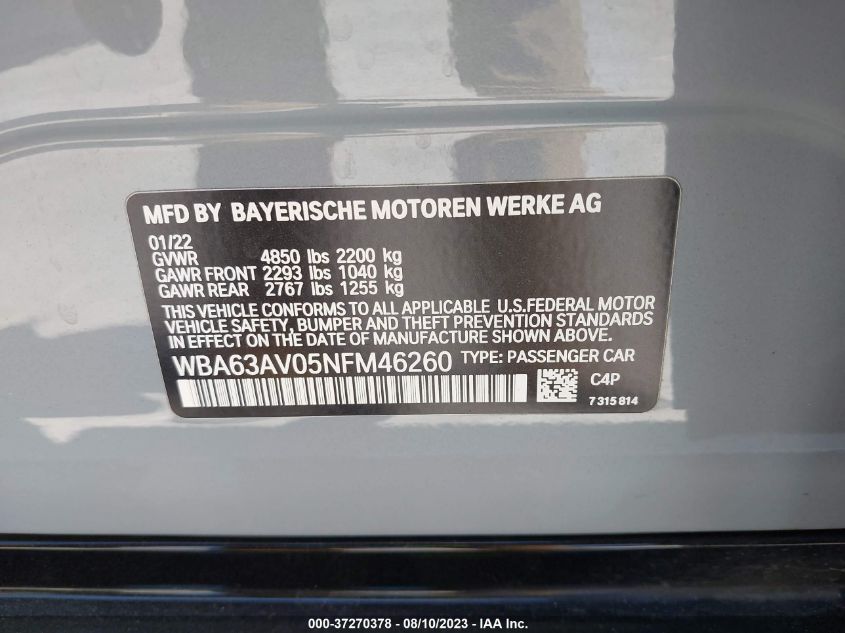 WBA63AV05NFM46260 BMW 430i GRAN COUPE 9