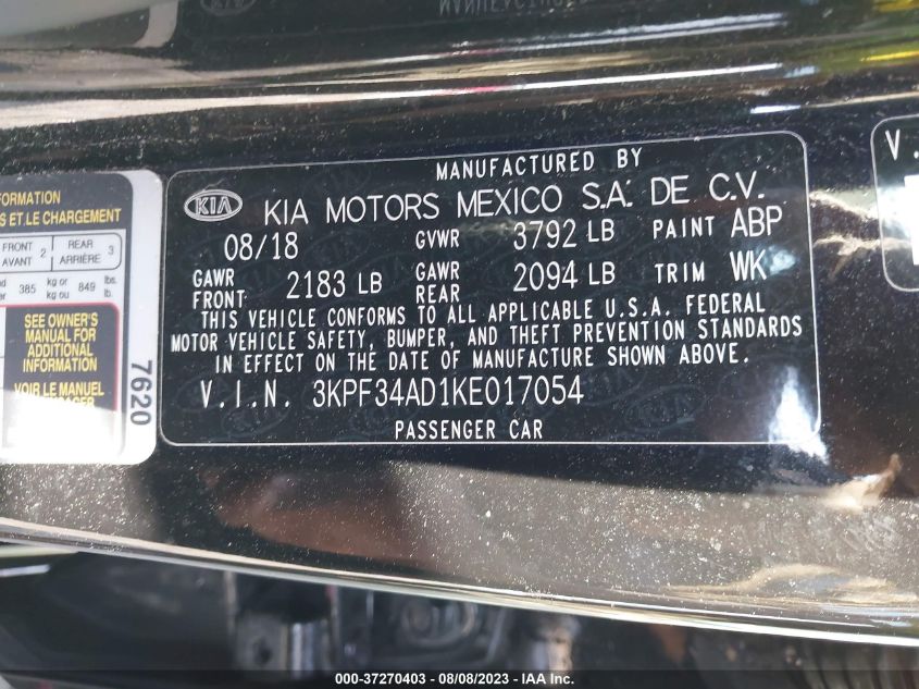 2019 KIA FORTE S - 3KPF34AD1KE017054