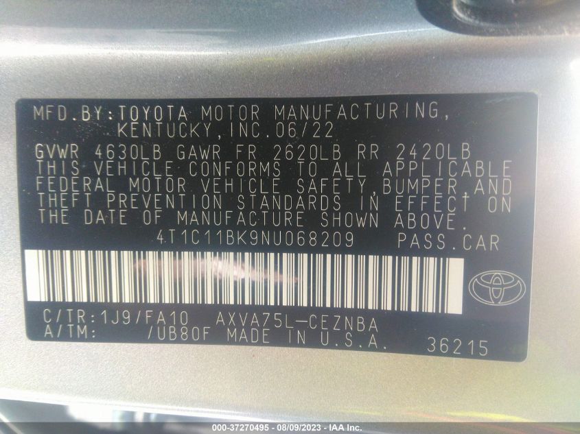 2022 TOYOTA CAMRY LE - 4T1C11BK9NU068209