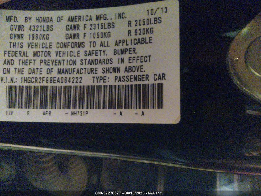 2014 HONDA ACCORD SEDAN EX-L - 1HGCR2F88EA064222