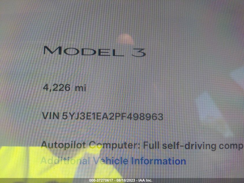 2023 TESLA MODEL 3 - 5YJ3E1EA2PF498963