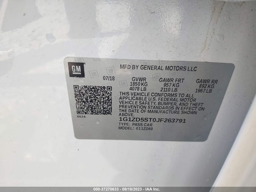 2018 CHEVROLET MALIBU LT - 1G1ZD5ST0JF263791