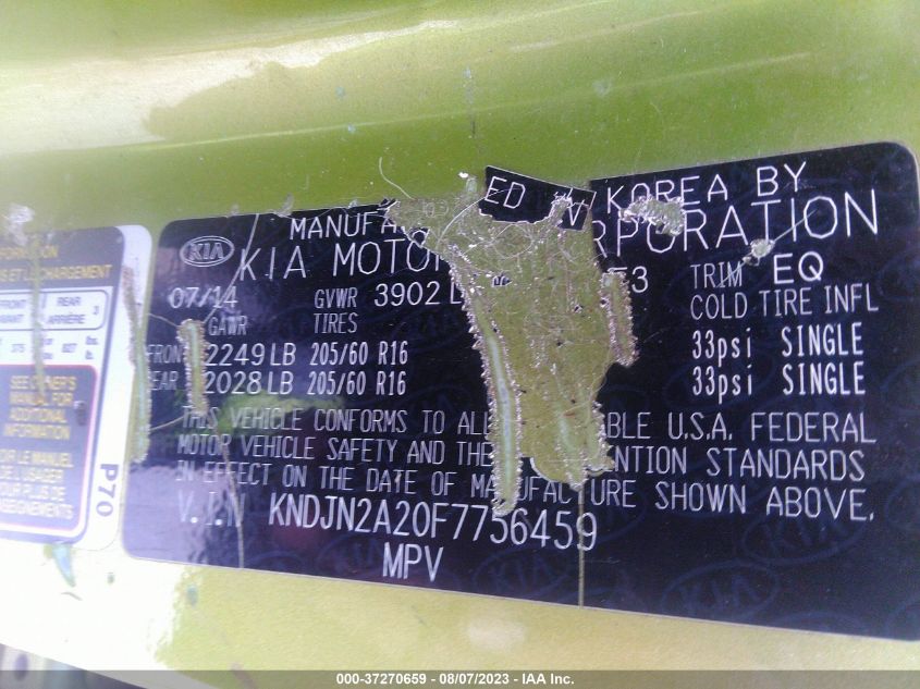 2015 KIA SOUL BASE - KNDJN2A20F7756459