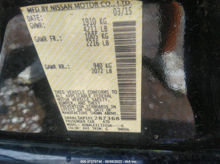 2015 NISSAN ALTIMA 2.5 S - 1N4AL3AP1FC287368