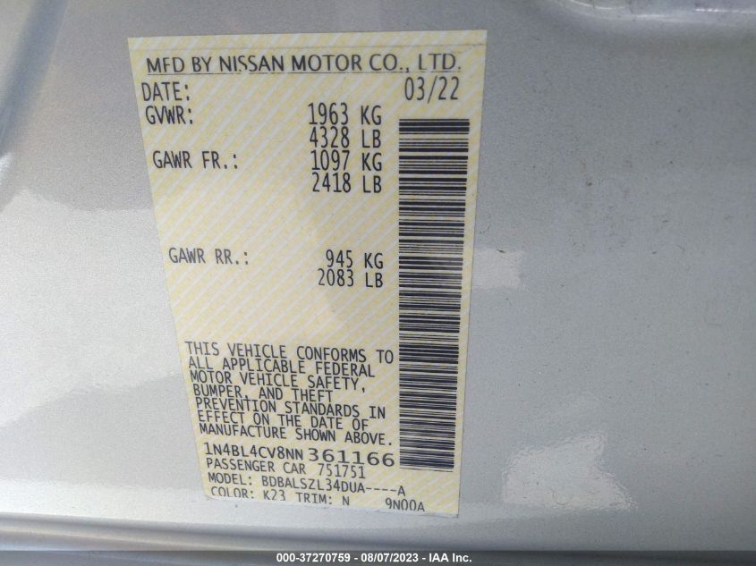 2022 NISSAN ALTIMA 2.5 SR - 1N4BL4CV8NN361166