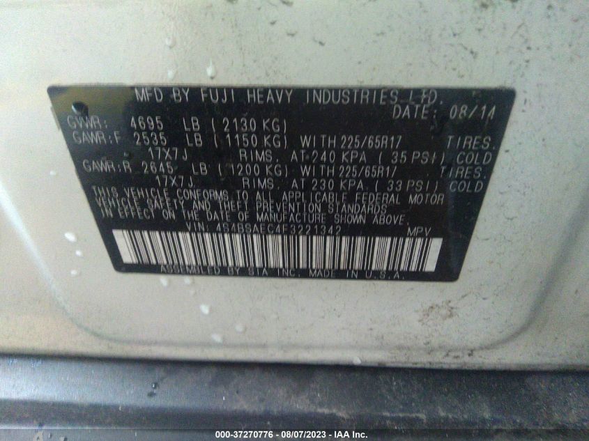 2015 SUBARU OUTBACK 2.5I PREMIUM - 4S4BSAEC4F3221342
