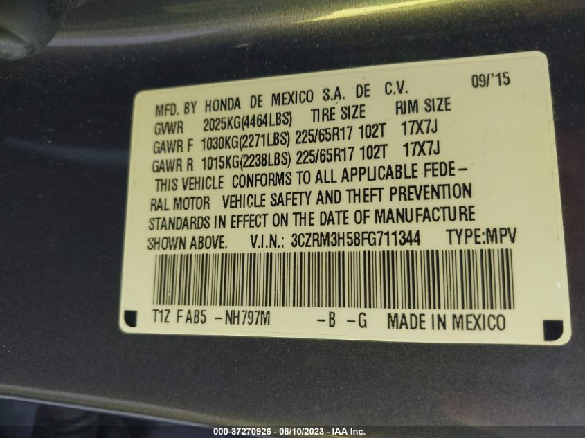 2015 HONDA CR-V EX - 3CZRM3H58FG711344