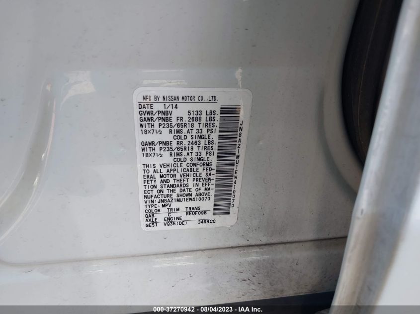 2014 NISSAN MURANO S/SV/SL/LE - JN8AZ1MU1EW410070