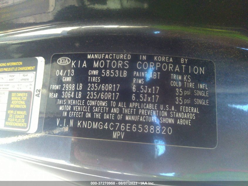 2014 KIA SEDONA LX - KNDMG4C76E6538820