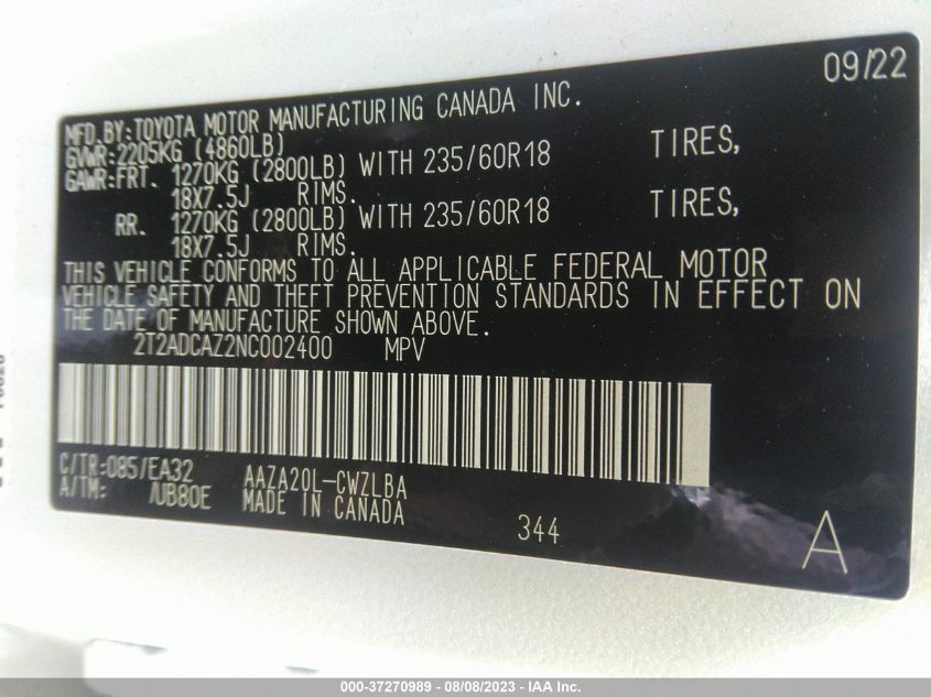 2022 LEXUS NX NX 250 - 2T2ADCAZ2NC002400