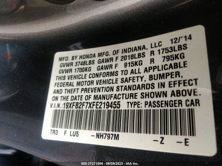 2015 HONDA CIVIC SEDAN SE - 19XFB2F7XFE219455