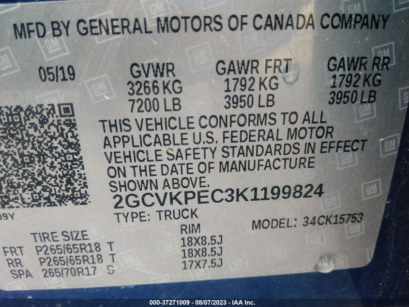 2019 CHEVROLET SILVERADO 1500 LD LT 2GCVKPEC3K1199824