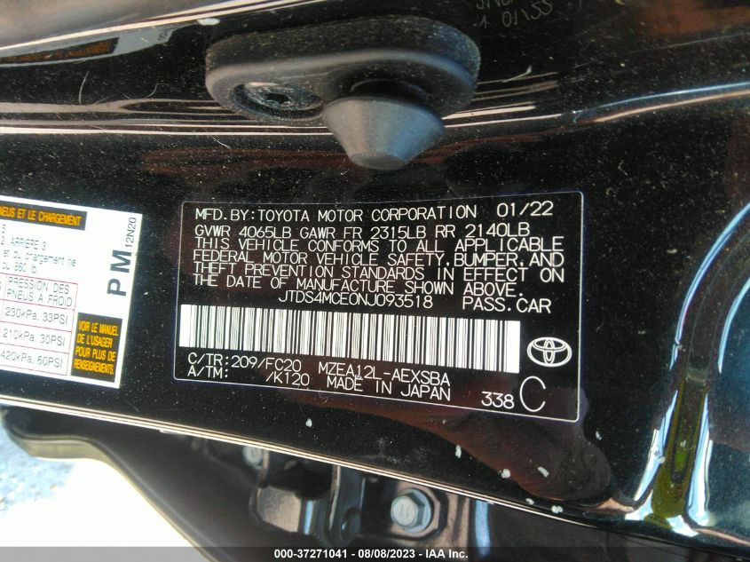 2022 TOYOTA COROLLA SE/SE NIGHTSHADE/APEX SE - JTDS4MCE0NJ093518