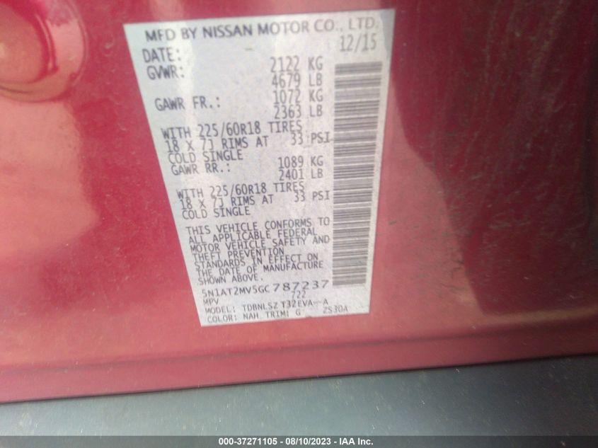 2016 NISSAN ROGUE S/SL/SV - 5N1AT2MV5GC787237
