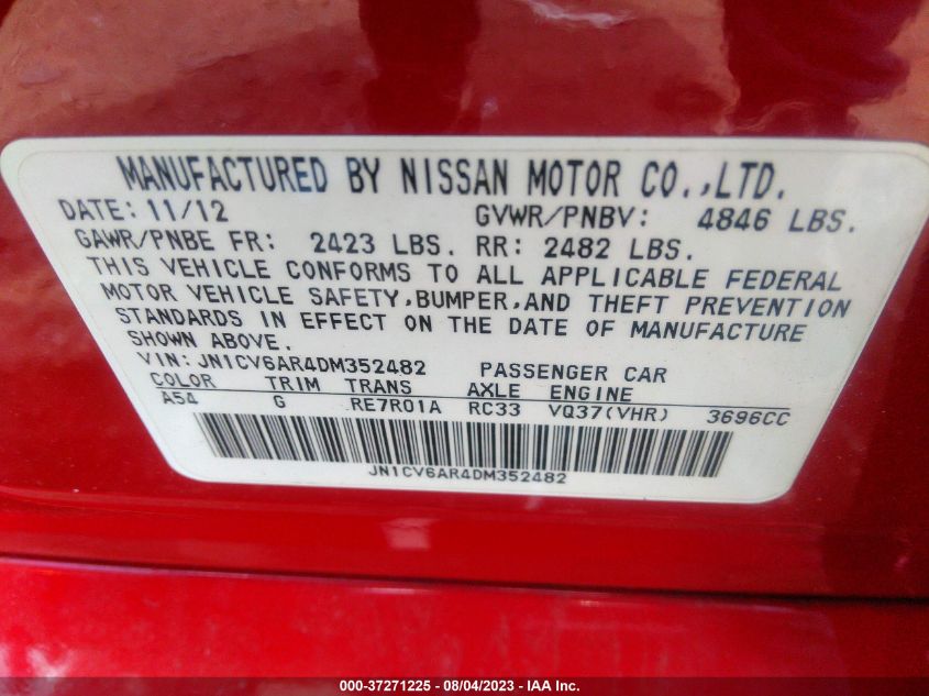 2013 INFINITI G37 SEDAN X JN1CV6AR4DM352482