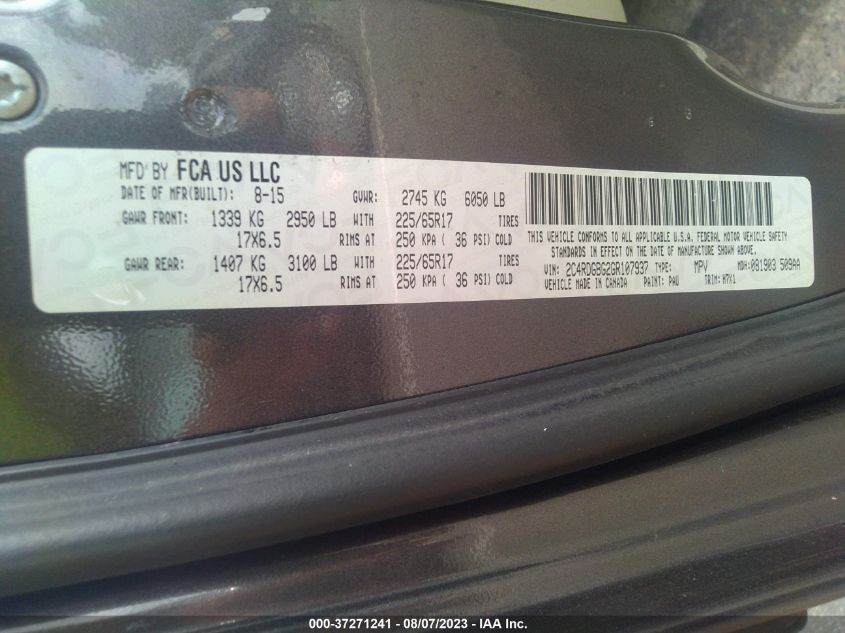 2016 DODGE GRAND CARAVAN AMERICAN VALUE PKG - 2C4RDGBG2GR107937