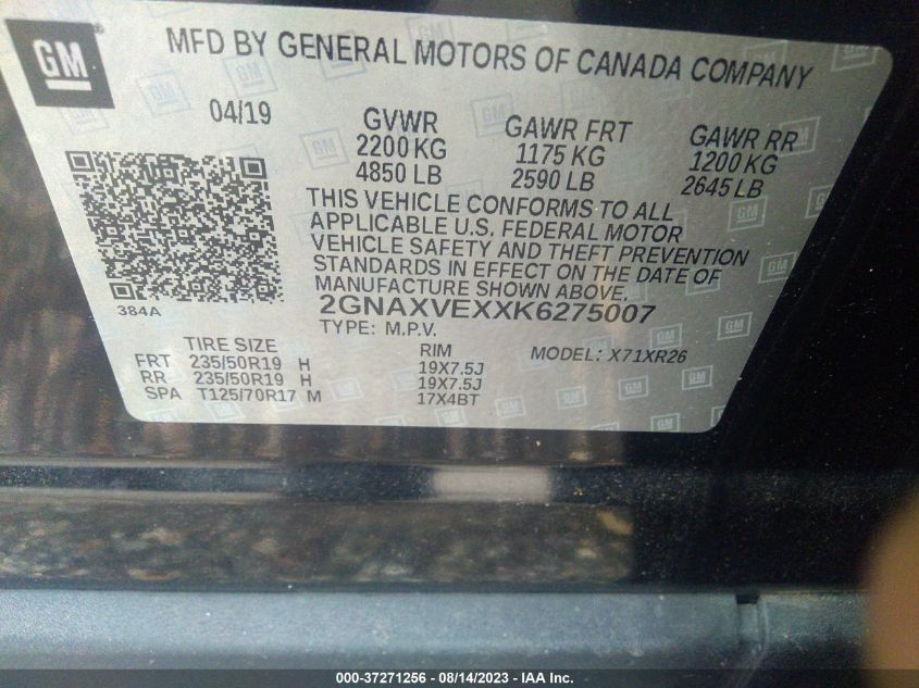 2019 CHEVROLET EQUINOX LT - 2GNAXVEXXK6275007