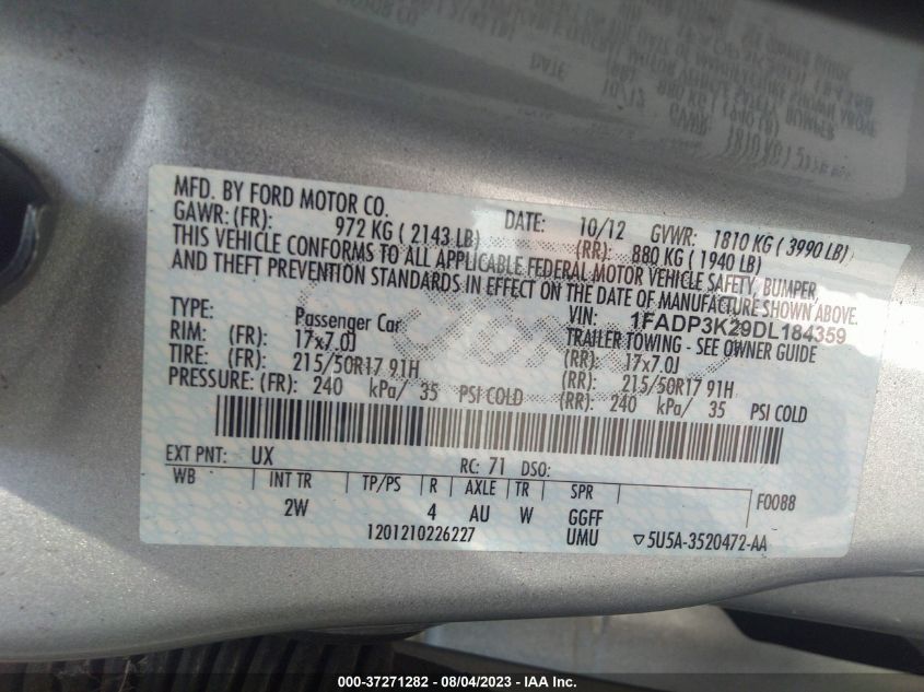 2013 FORD FOCUS SE - 1FADP3K29DL184359