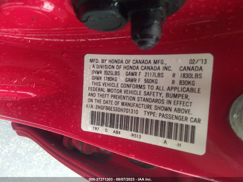 2013 HONDA CIVIC SDN SI - 2HGFB6E53DH701310