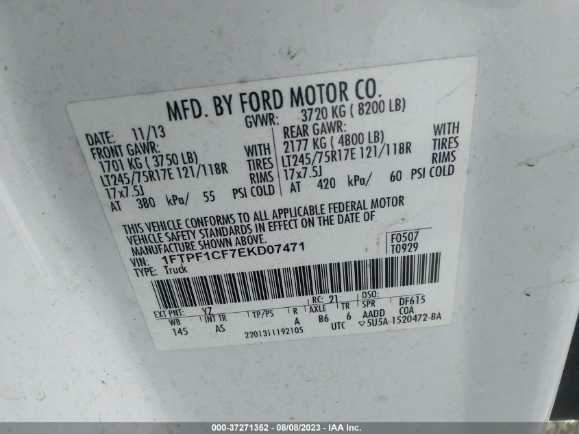 2014 FORD F-150 W/HD PAYLOAD PKG - 1FTPF1CF7EKD07471