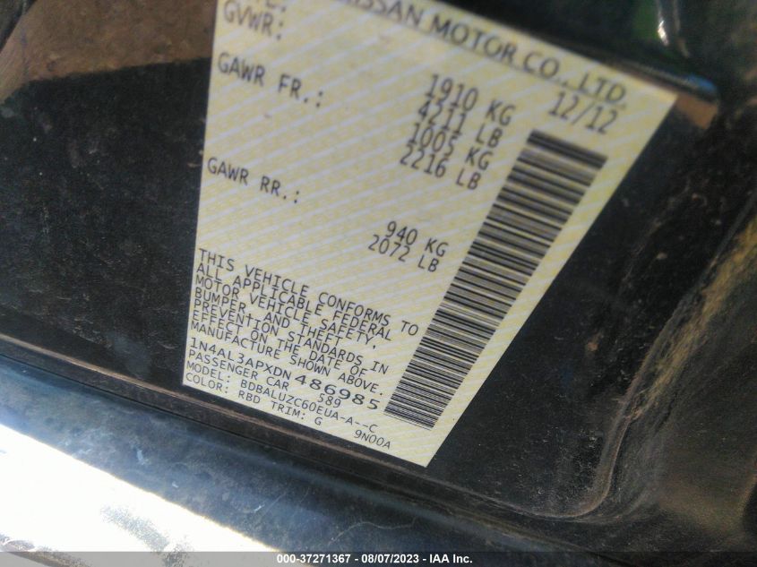 2013 NISSAN ALTIMA 2.5 SV - 1N4AL3APXDN486985