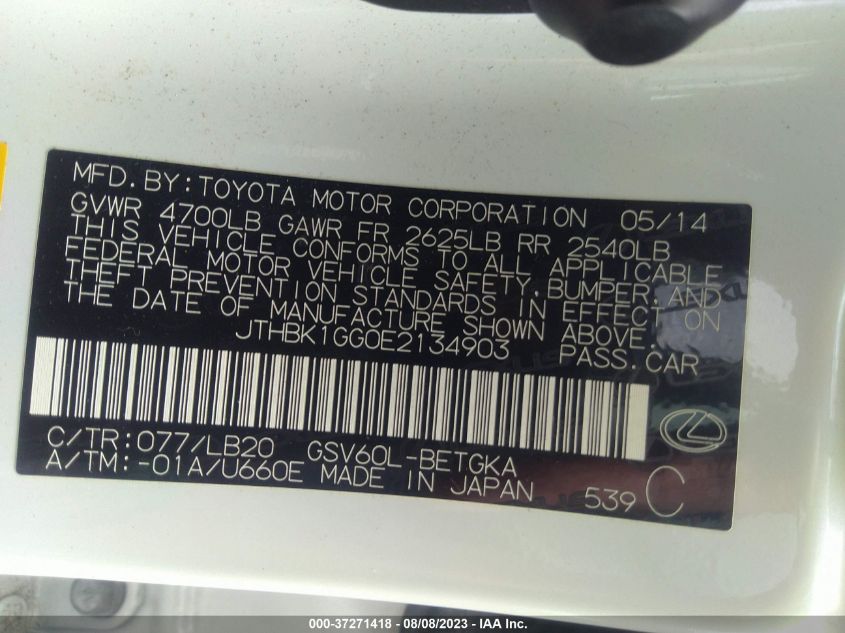 2014 LEXUS ES 350 - JTHBK1GG0E2134903