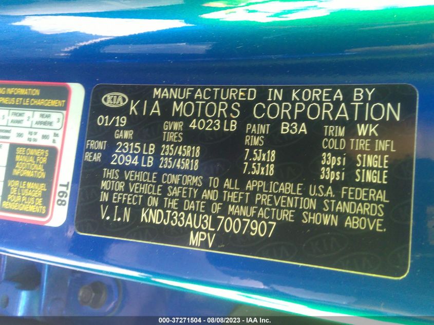 2020 KIA SOUL EX - KNDJ33AU3L7007907