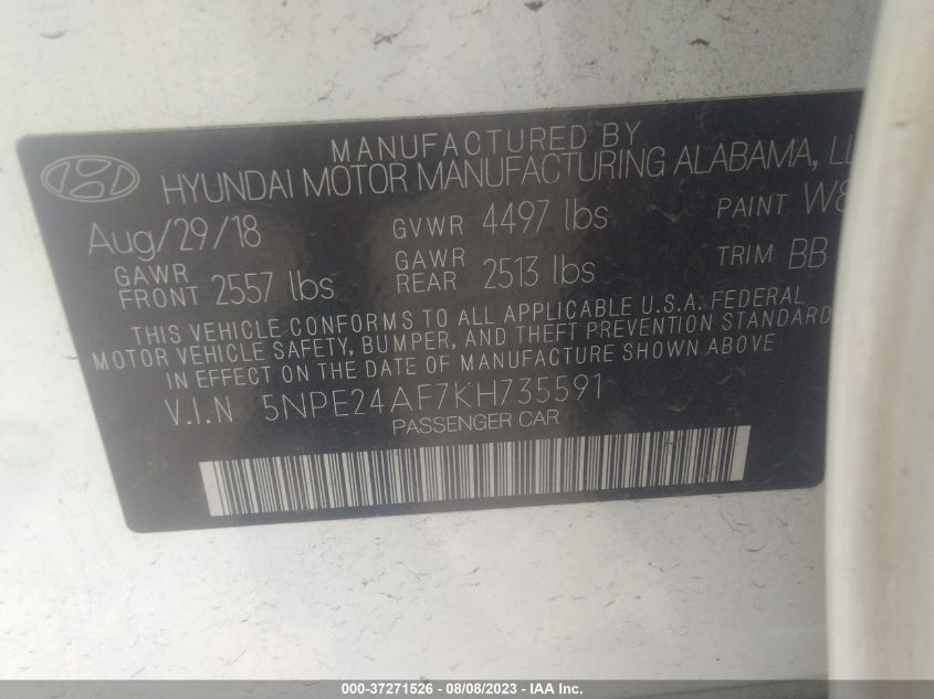 2019 HYUNDAI SONATA SE - 5NPE24AF7KH735591