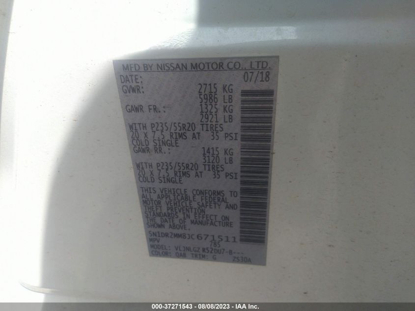 2018 NISSAN PATHFINDER SL - 5N1DR2MM8JC671511