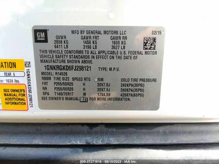 2015 CHEVROLET TRAVERSE LT - 1GNKRGKD6FJ298121