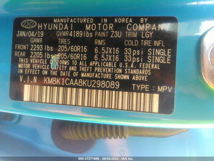 2019 HYUNDAI KONA SE - KM8K1CAA8KU298089