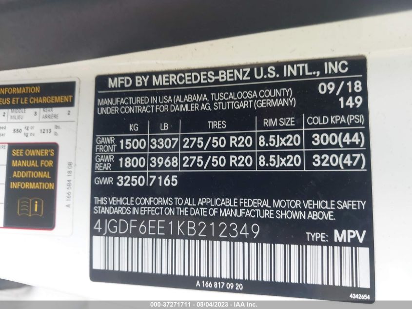 4JGDF6EE1KB212349 Mercedes-Benz GLS GLS 450 9