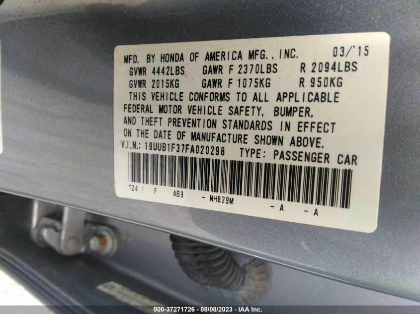 2015 ACURA TLX - 19UUB1F37FA020298
