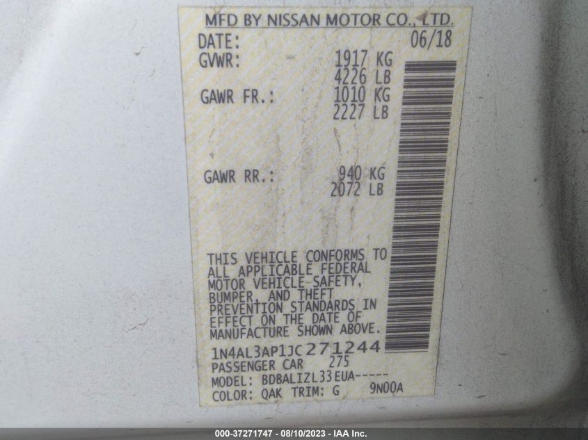 2018 NISSAN ALTIMA 2.5 SV - 1N4AL3AP1JC271244