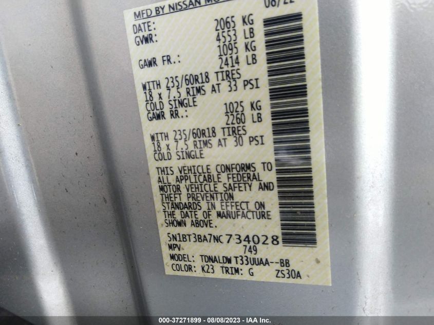 2022 NISSAN ROGUE SV - 5N1BT3BA7NC734028