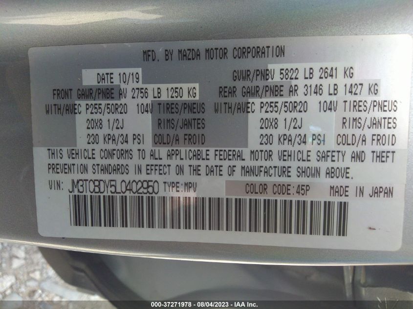 2020 MAZDA CX-9 GRAND TOURING - JM3TCBDY5L0402950