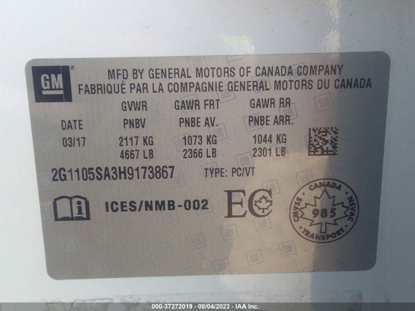 2017 CHEVROLET IMPALA LT - 2G1105SA3H9173867
